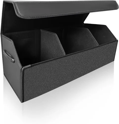 Vista 9 de Fyzeoty Organizadores de coche para maletero para SUV Sedán, caja de almacenamiento de cuero, tapa magnética, plegable y ajustable, 16.5 pulgadas