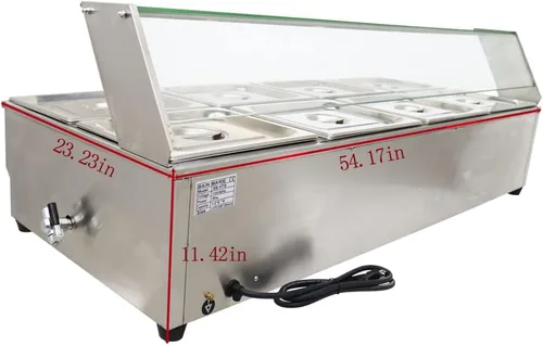 Vista 2 de INTSUPERMAI Calentador comercial de 8 sartenes de 6 pulgadas de profundidad para encimera, calentador de sopa de alimentos Bain Marie, calentador