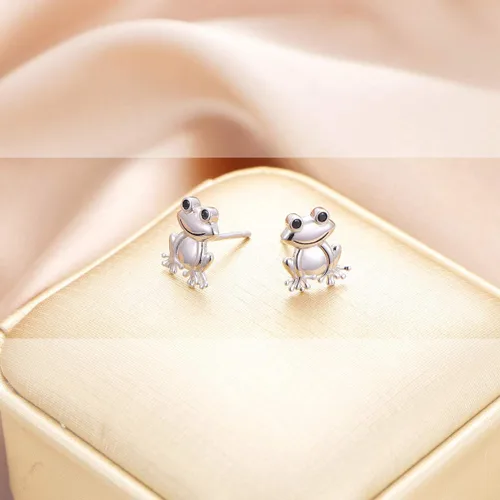 Vista 3 de Alphm Juego de joyas de plata de ley S925 con forma de corazón de rana, anillo y pulsera para mujeres y niñas