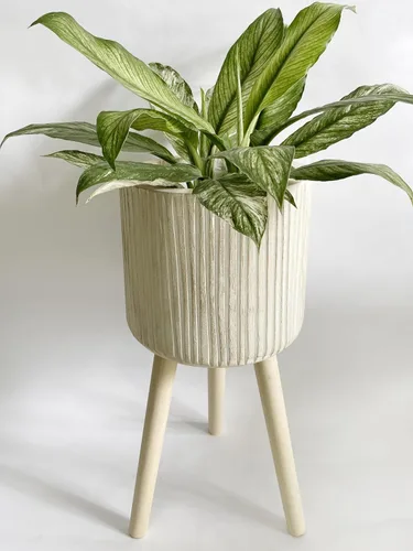 Vista 6 de RISEON - Maceta de madera moderna de mediados de siglo hecha a mano, soporte rústico para plantas de interior, maceta grande (grande)