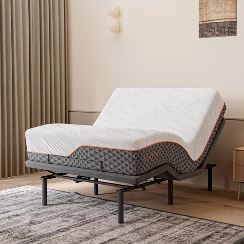Vista 29 de ESHINE Base de cama ajustable + colchón híbrido de 14 pulgadas Twin XL (Suave Medio) - Espuma viscoelástica de gel de lujo, bases de cama con Gris