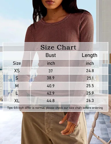 Vista 5 de morhuduck Women's Waffle Knit Tops Long Sleeve Shirts Casual Slim Fitted Crew Neck Pullover Shirts