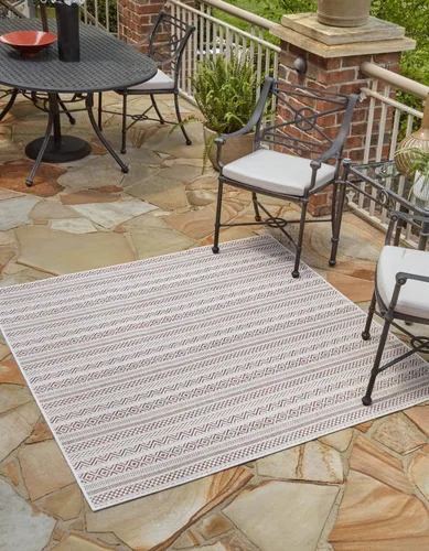 Vista 23 de Unique Loom Outdoor Striped Collection Alfombra de área - Maia (2' 2" x 3' 1" Rectángulo, Beige/Marfil)