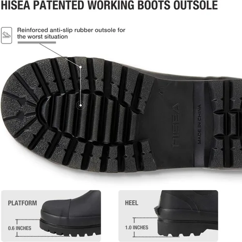 Vista 6 de HISEA - Botas de trabajo para hombre, botas de lluvia de neopreno, botas para barro con suela aislante