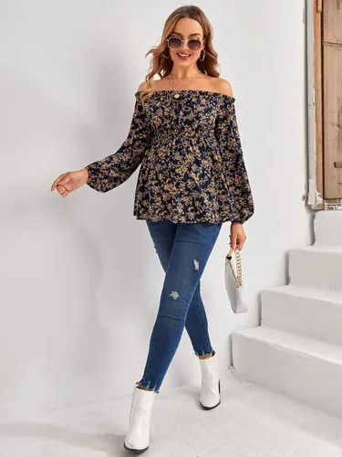 Vista 5 de Floerns Blusa de maternidad Ditsy Floral con hombros descubiertos para mujer