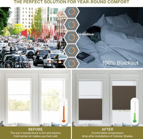 Vista 3 de Persianas celulares opacas con diseño de panal de abeja, persianas inalámbricas para ventanas de oscurecimiento de habitación, fácil de instalar