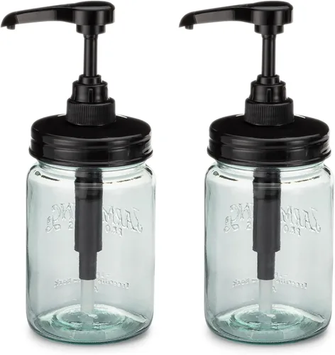 Vista 6 de Jarmazing Products - Dosificador de jarabe y condimentos vintage en frasco de vidrio azul Mason – Paquete de dos