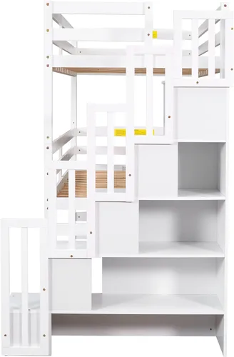 Vista 7 de Harper & Bright Designs Litera triple de madera con escalera de almacenamiento, literas de madera 3 camas en 1 para niños, cama triple desmontable