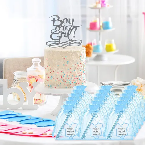 Vista 7 de Geyoga 50 juegos de recuerdos de fiesta de baby shower, 50 bolígrafos elegantes con forma de llave, bolígrafos de tinta de gel, 50 tarjetas de Azul