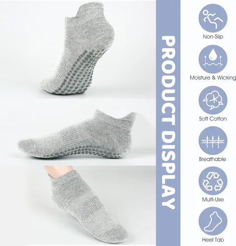 Vista 2 de AURUZA Calcetines de agarre para mujeres y hombres, calcetines de agarre de pilates, calcetines de yoga antideslizantes con agarres para barre