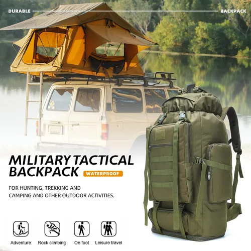 Vista 2 de Mochila de senderismo y camping, mochila MOLLE impermeable para viajes (verde militar)