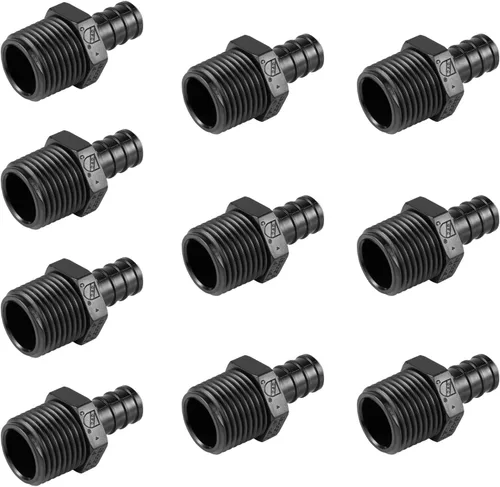 Vista 4 de Paquete de 10 unidades EFIELD Poly PPSU Barb Crimp Pex Fitting 1/2" X3/4" Macho NPT Adaptador, agua potable, (PPSU1807104)