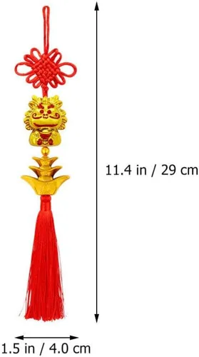 Vista 3 de Didiseaon 5 piezas de dijes chinos de nudo de riqueza Fengshui 2024 Año del Dragón, colgante colgante de coche de buena suerte, para fortuna