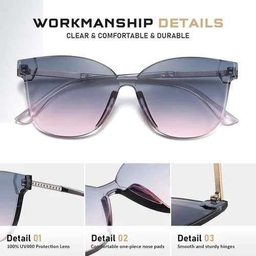 Vista 3 de Colrea Gafas de sol cuadradas clásicas para mujer, sin marco, modernas, protección UV, CL22001