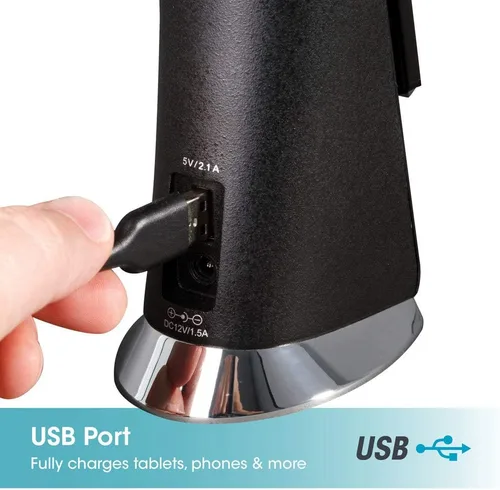 Vista 7 de OttLite Prevention - Lámpara LED con pantalla digital y carga USB, color negro ClearSun LEDs Reduce Eyestrain LCD Display with Clock and Alarm