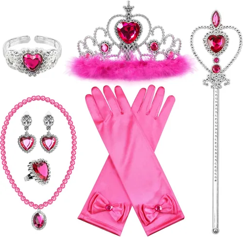 Vista 9 de Accesorios de Vestido de Princesa Guantes de Princesa, Conjunto de Vestir de 7 Piezas BIBUTY para Niñas Pequeñas Azul