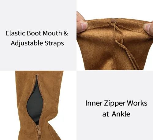Vista 4 de Vepose Botas altas sobre la rodilla para mujer, botas de tacón largo de gamuza de 3.5 pulgadas con cremallera