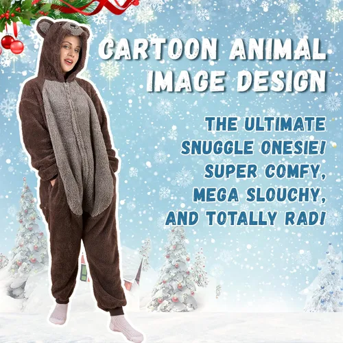 Vista 3 de Gowkou Pijama unisex de animal para adultos, disfraz de oso de franela, disfraz de Halloween, ropa de dormir para mujeres y hombres