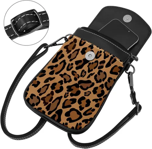 Vista 4 de Bolso cruzado pequeño de leopardo marrón para teléfono celular