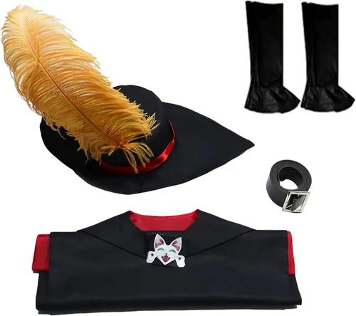 Vista 6 de VEVEIL Disfraz de gato para niños, capa para cosplay, con gorro y cinturón, para fiesta de cumpleaños, Halloween