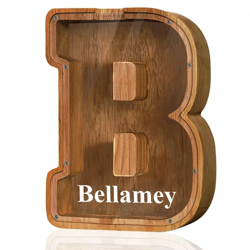 Vista 72 de Alcancía de madera grande personalizada con letras – Alcancía de letras para niños y niñas, regalo de cumpleaños (A)