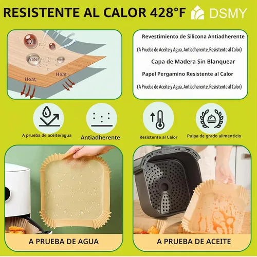Vista 4 de Forros de papel desechables para freidora de aire, revestimiento de papel desechable cuadrado de 8 pulgadas para freidora de aire de 5 a 8 cuartos