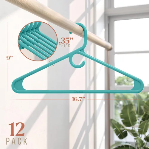 Vista 2 de NEATERIZE Perchas de ropa de plástico ultra resistentes - Aqua - Percha duradera para abrigos, trajes y ropa. Perchas De Ropa (Paquete de 12 - Aqua)