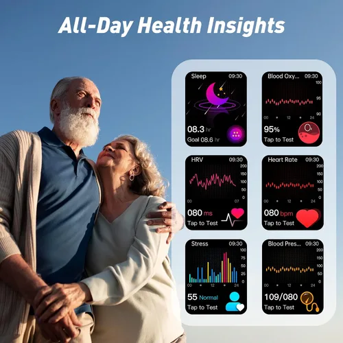 Vista 2 de Reloj inteligente para hombres y mujeres, pantalla AMOLED a color de 2.04 pulgadas, frecuencia cardíaca 24/7, oxígeno en sangre, presión arterial