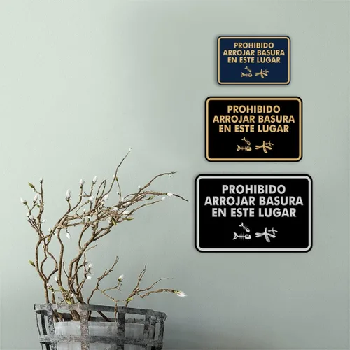 Vista 2 de Signs ByLITA Clásico enmarcado Prohibido Arrojar Basura en Este Lugar Gráfico Español Señal de Seguridad (Negro) - Pequeño