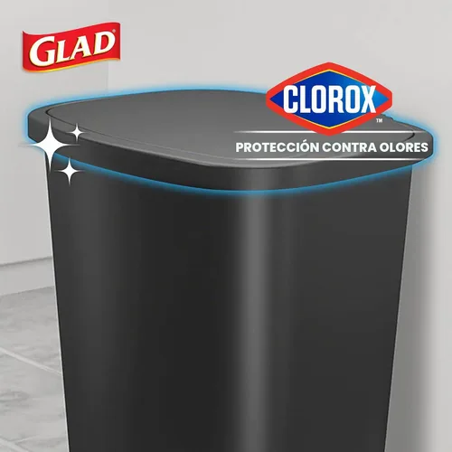 Vista 3 de Glad Paquete de 2 botes de basura de 13 galones, cubos de basura de plástico para cocina con protección contra olores de tapa, manos libres con Gris