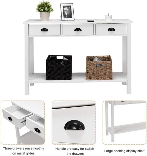 Vista 5 de WATERJOY Mesa de sofá consola de 47 pulgadas con 3 cajones de almacenamiento y 1 estante, color blanco
