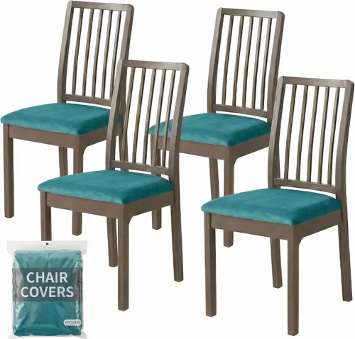 Vista 12 de Deisy Dee Fundas de asiento de terciopelo para sillas de comedor, juego de fundas para sillas de comedor (4, azul bebé)