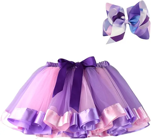 Vista 10 de BGFKS Falda tutú de tul de ballet en capas para niñas pequeñas con lazos coloridos para el cabello Azul