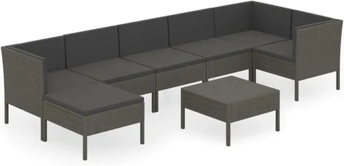 Vista 2 de Ensemble Salon de Jardin 8 Pièces Gris Anthracite Modulable avec Coussins, Meuble d'Extérieur Pour Terrasse et Balcon, Confortable et Résistant aux