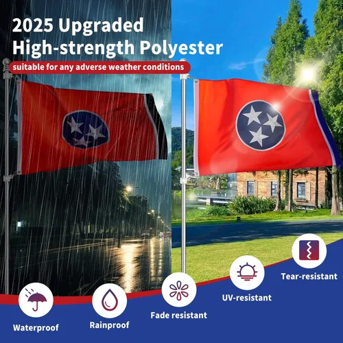 Vista 4 de Bandera de Tennessee de 3 x 5, bandera del estado de Tennessee para exteriores, técnica de bordado, resistente al desgarro, rayas cosidas y ojales