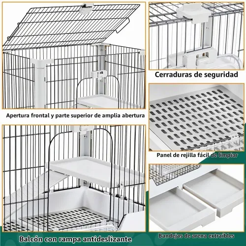 Vista 9 de Yaheetech 30 Pulgadas Jaula para Animales Pequeños de 2 Niveles con Parte Superior Abierta para Conejos en Ruedas con Bandeja Extraíble para Cobaya