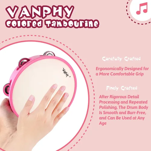 Vista 2 de Pandereta para adultos de 20 cm, panderetas de mano con cascabeles de metal, pandereta de ABS, instrumento de percusión musical para iglesia, fiesta