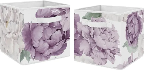 Vista 7 de Sweet Jojo Designs Cajas de almacenamiento plegables de tela con diseño floral de acuarela gris, cajas organizadoras de juguetes para niños y bebés