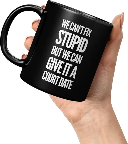 Vista 6 de Taza de café de cerámica con texto en inglés "We Can't Fix Stupid But We Can Give It A Court Date Lawyer, Gift To Law Estupid But We Can Give It A