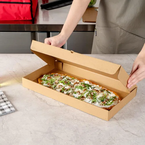 Vista 95 de Restaurantware - Cajas para pizza, 50 unidades, 14 x 7 x 1.5 pulgadas, embalaje de papel de cartón corrugado con bloqueo de pestañas, resistente a