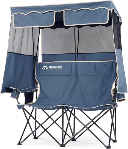 Vista 9 de Silla de playa doble con toldo, silla de camping con toldo, silla de campamento doble de gran tamaño con dosel, silla plegable de dos plazas con dos