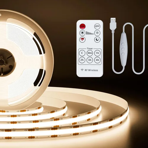 Vista 13 de PAUTIX Tira de luz LED COB USB de 5 V, 6.56 pies/6.6 ft, 1200 lm, regulable, 640 LED, 2700 K, blanco cálido, CRI90+ con retroiluminación de TV