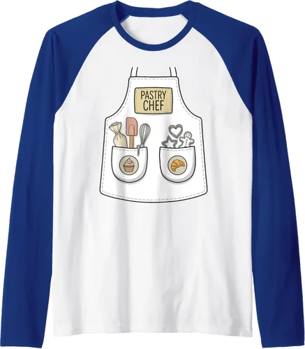 Vista 8 de Pastry Chef Funny Baker Baking Patisserie Apron Costume Raglan Baseball Tee