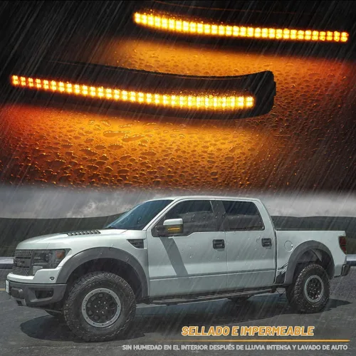 Vista 6 de Luces LED secuenciales para espejo lateral con lente ahumada Compatible con Ford F150 2009 a 2014 Ámbar