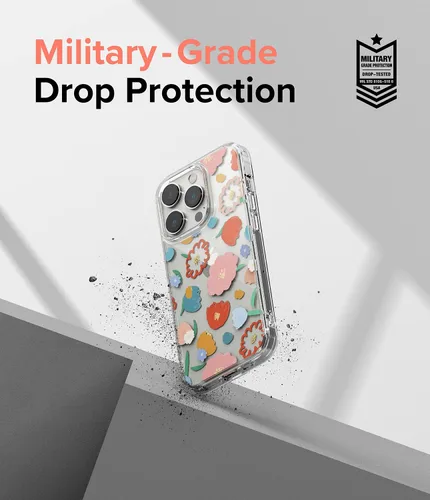 Vista 5 de Ringke Fusion Design - Funda compatible con iPhone 14 Pro Max de 6.7 pulgadas, parte trasera dura transparente con diseño de flores, a prueba