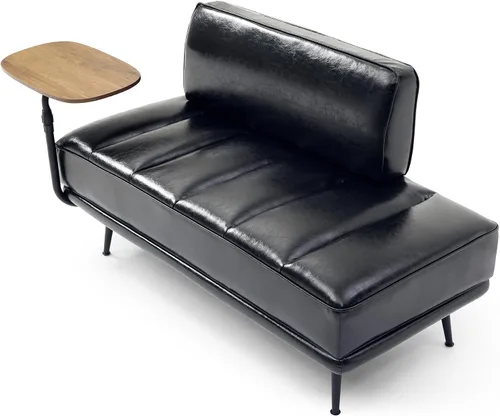 Vista 6 de 55" Inch Width Modern End of Bed Bench Faux Leather Upholstered with Side Table, 360-Degree Swivel Tray Couch,Entryway Ottoman,Window Bench with