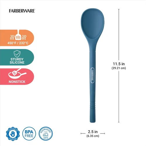 Vista 2 de Farberware Pro - Cuchara de silicona, color azul, resistente al calor, para agitar, mezclar, untar, apta para lavavajillas, 11.5 pulgadas