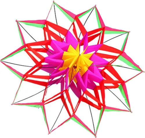 Vista 5 de SM SunniMix Cometa tridimensional 3D hermosa flor color cometa hecha a mano mosca para los muchachos