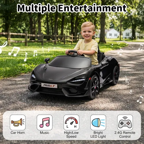Vista 4 de Automóvil de paseo para niños con licencia McLaren 765LT para niños de 3 a 6 años, vehículo eléctrico con batería de 12 V, con control remoto