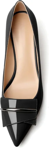 Vista 3 de YODEKS Zapatos de tacón grueso para mujer, tacón de bloque bajo, punta puntiaguda, zapatos de tacón para el trabajo, casual, vida diaria, fiesta